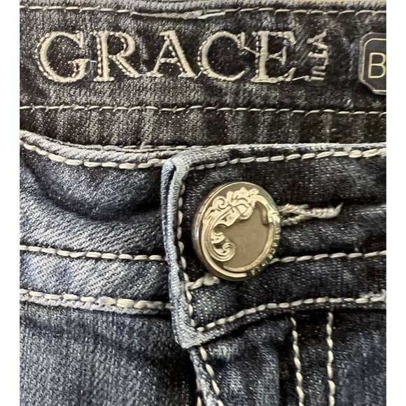 GRACE In LA Bootcut Embellished Jeans Sz 28 Tag Low Rise - Picture 7 of 14